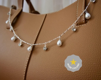 Bag chain charm, gold accessory, silver accessory, faux pearls, bag charm, chain accessory, handmade