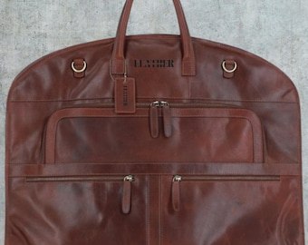 Personalized Leather Suit Carrier: Handmade Foldable Travel Garment Bag