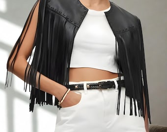 Handmade Leather Fringe Vest: Western Boho Cowgirl Jacket