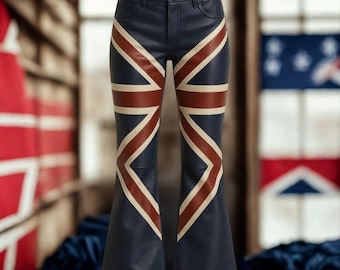 Union Jack Leder Schlaghose | Britische Flagge Biker Hose