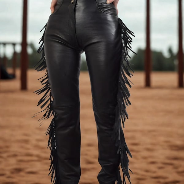 Handgefertigte High Waist Fransen Lederhose: Custom Cowgirl Hose