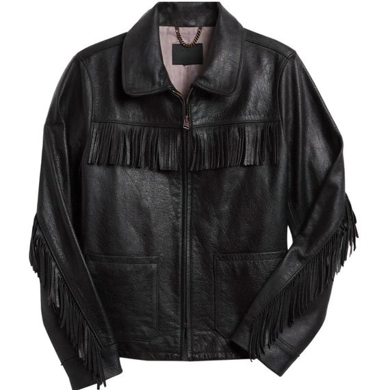 Black Leather Western Fringe Jacket: Men's Cowboy Rodeo Outfit