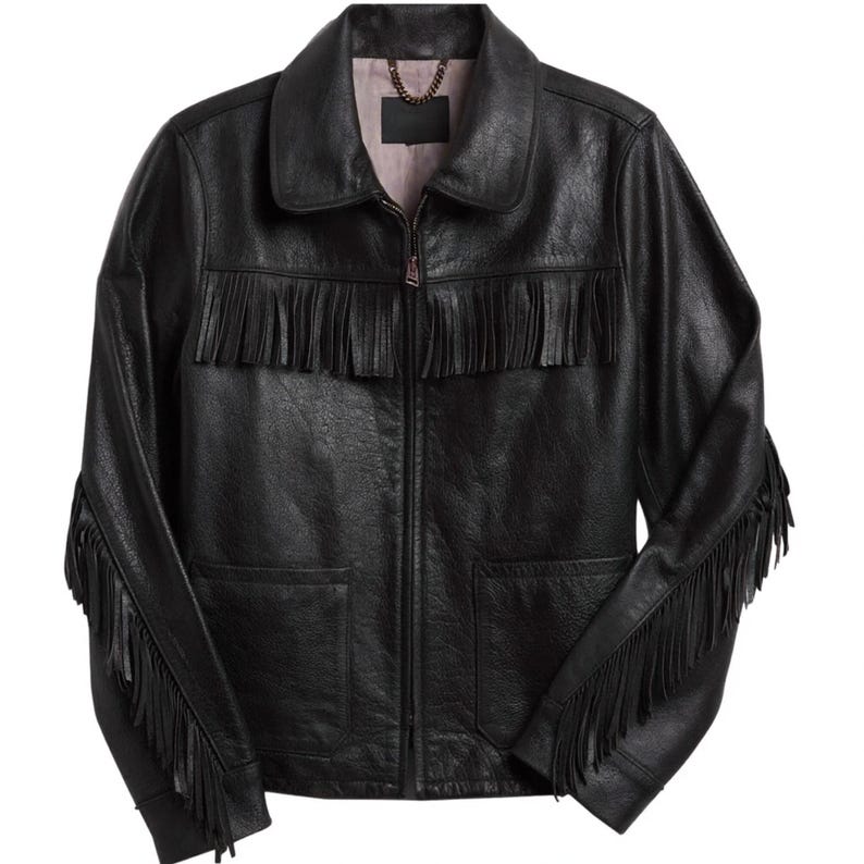 American Western Fringe Jacket | Black Leather Cowboy Jacket | Men Rodeo Outfit | Country Concert Western Wear | Vintage Style Jacket
