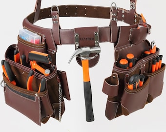 Handgefertigter Werkzeuggürtel aus Leder: Personalisierte Schreiner-Werkzeugtasche
