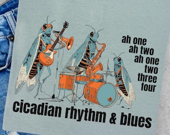 Insect Humor Shirt, Cicadian Rhythm and Blues, Funny Comfort Colors Science Shirt, Entomologist Joke Tee, Bug Musician Playing the Blues