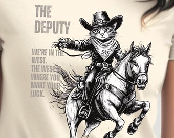 Cat Cowboy Deputy Unisex T-shirt, Funny Kitten Wild West Tee, Retro Western Shirt, Sheriff Kitty Top, Gift for Cat Lovers
