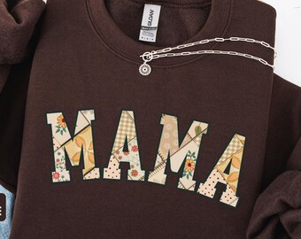 Mama Sweatshirt, Faux Patchwork Gift, Gingham Mom Gift, Mothers Day Gift for Mama, Plaid Letters Sweatshirt