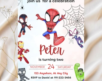 Editable Watercolor Spidey And His Amazing Friends Birthday Party Invitation | Superhero Template Printable | Kids Invite | Instant Download
