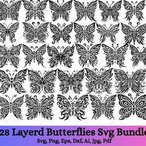 Butterfly Svg Bundle, Layered Butterfly Svg, Butterfly Tattoo, Butterfly Files for Cricut, Butterfly Clipart, Butterfly Silhouette Svg Png