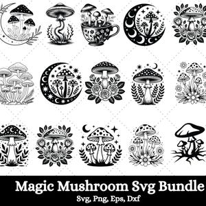 Magic Mushroom Svg Bundle, Trendy Magic Mushroom, Mushroom Svg Bundle, Mystical Moon Mushroom Svg, Boho Mushroom Clipart, Mushroom shirt Svg