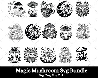 Magic Mushroom Svg Bundle, Trendy Magic Mushroom, Mushroom Svg Bundle, Mystical Moon Mushroom Svg, Boho Mushroom Clipart, Mushroom shirt Svg