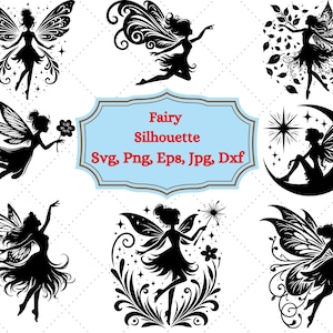 Fairy Silhouette SVG File, Fairy Clipart, Fairy Vector, Fairy Silhouette SVG Bundle, Fairy Cricut, Fairies Svg, Magic World, Flower Fairy