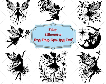 Archivo SVG de silueta de hada, clipart de hada, vector de hada, paquete SVG de silueta de hada, hada Cricut, hadas SVG, mundo mágico, hada de las flores