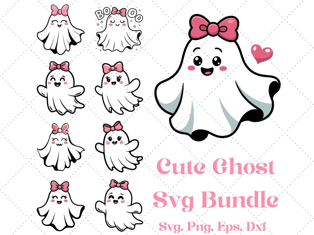 Cute Ghost Svg Bundle, Ghost With Bow Svg Bundle, Halloween Svg Bundle ...