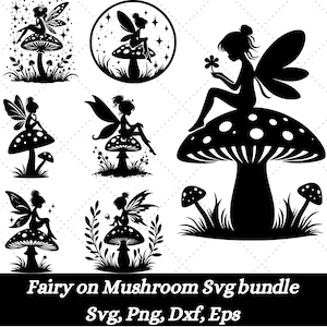 Fairy on Mushroom Svg Bundle, Fairy Silhouette Svg Bundle, Fairy Clipart, Fairy Vector, Fairies Svg, Digital Download, Magic World Svg