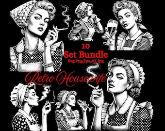 Retro Housewife Svg Bundle, Retro Women Svg, Vintage Housewife Svg, Sarcastic Svg, Dark art Clipart, Trendy Vintage Retro Housewife Funny