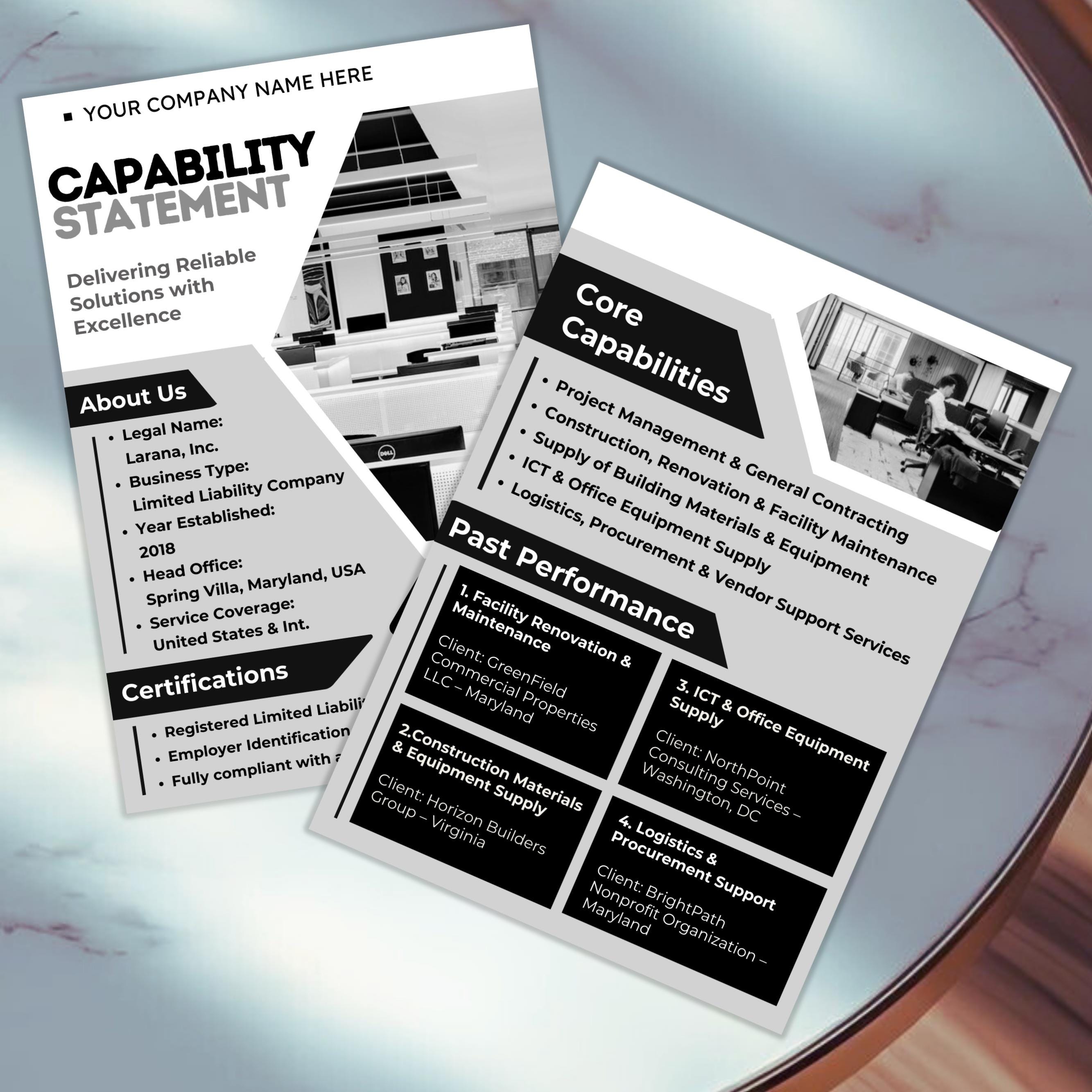 Capability Statement Template Canva, Corporate Company Marketing Flyer ...