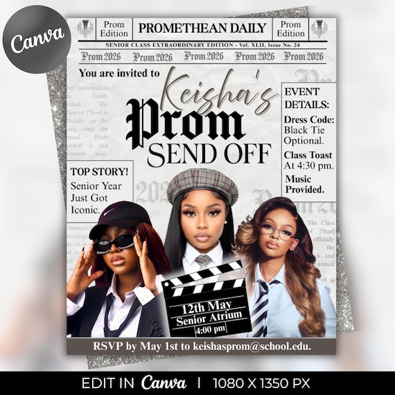 Prom Invitation, Prom Send Off Flyer, Prom Invitation Flyer, Prom Flyer, Prom Sale Flyer, Prom Party Invite, Editable Template in Canva