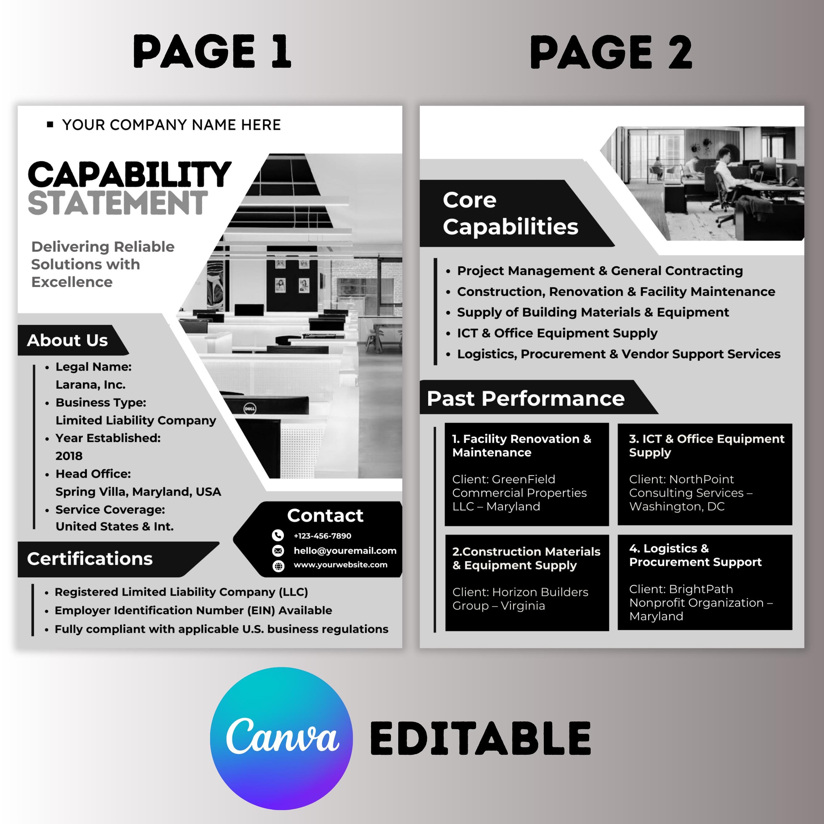 Capability Statement Template Canva, Corporate Company Marketing Flyer ...