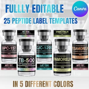 Peptide Label Templates Bundle, Peptide Printable Labels, Peptide Therapy Canva template, Peptide Marketing LABEL Template