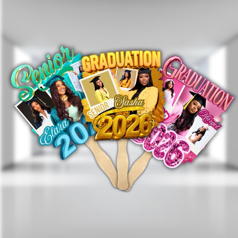 Graduation Fan Template 2026 Canva Editable | Custom Photo Grad Paddle ...