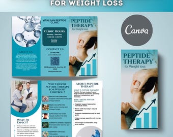 Peptide Therapy Brochure, Editable Weight Loss Canva Trifold, Healthcare Provider Info Sheet, Med Spa Clinics Template Printable Marketing