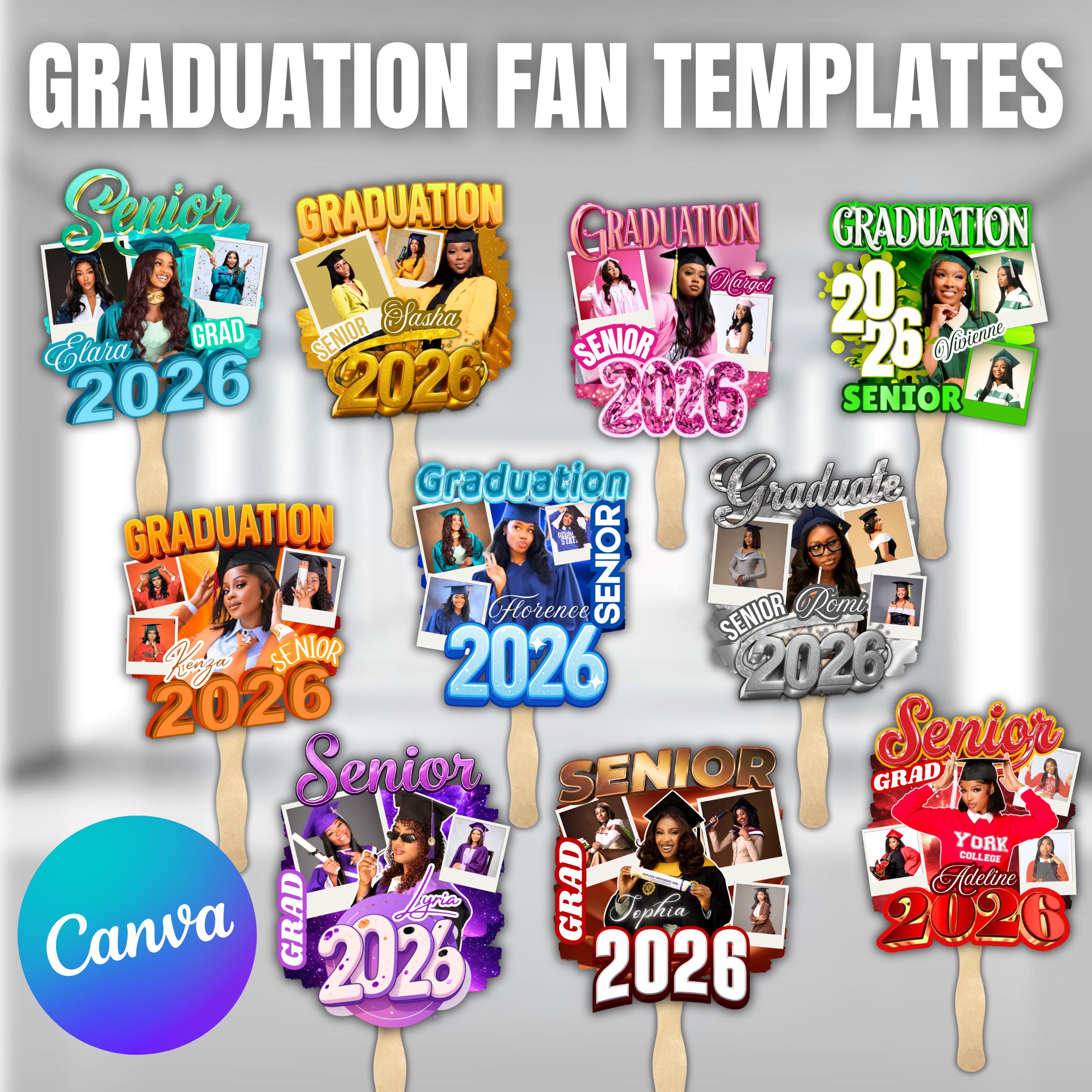 Graduation Fan Template 2026 Canva Editable | Custom Photo Grad Paddle ...