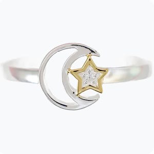 Zilveren ring met maan en ster