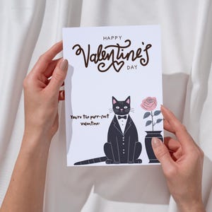 Carte de voeux imprimable minimaliste pour la Saint-Valentin, édition design chat mignon Saint-Valentin ronronnant