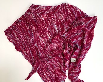 Handmade Lace Knit Shawl - Merino Wool Blend - Pink - Triangle Wrap