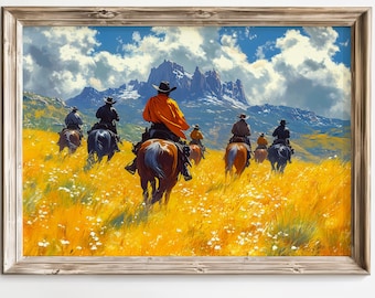 Vintage Cowboy Art Print: Rustic Western Home Decor