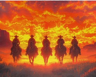 Rustic Cowboy Landscape Puzzle: Western Horse Art