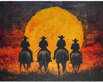 Rustic Cowboy Sunset Puzzle: Western Landscape Jigsaw