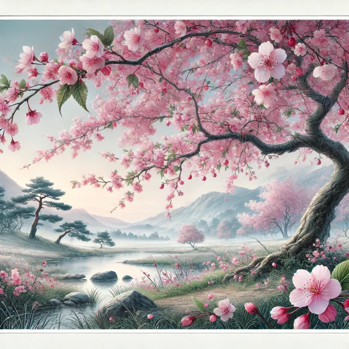 Cherry Blossom Art, Japanese Wall Art, Sakura Print, Aesthetic Digital ...