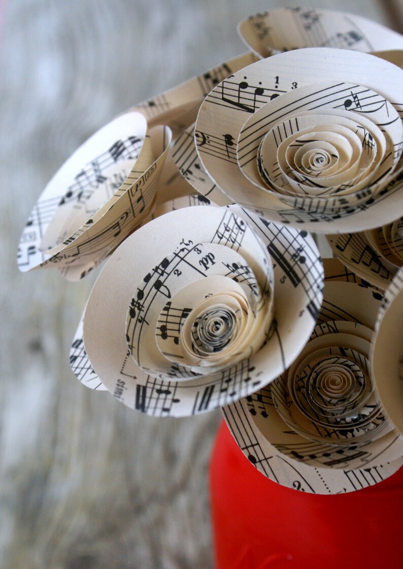 Music Paper Flowers Paper Bouquet Made From Vintage Sheet Etsy