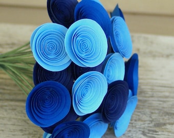 Stormy Blues Bouquet; Mini Blue Paper Flowers in Royal Blue, Navy, Cornflower