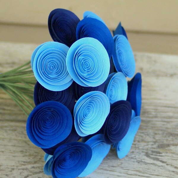 Stormy Blues Bouquet; Mini Blue Paper Flowers in Royal Blue, Navy, Cornflower