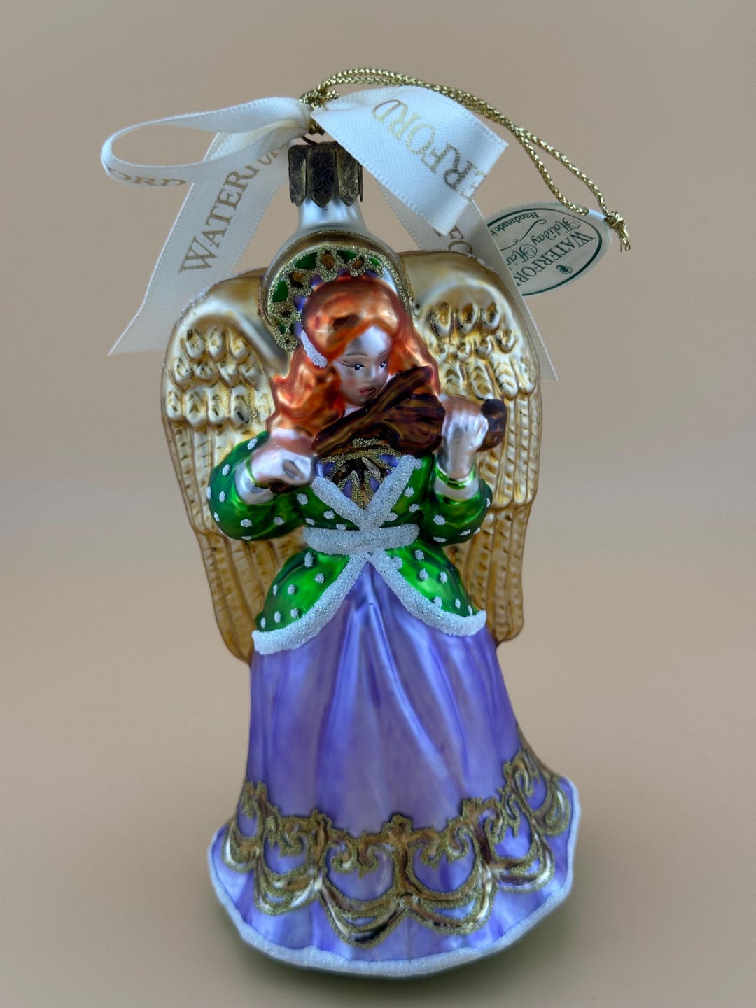 A 2002 Waterford Holiday Heirloom Angel Glass Ornament Playing a Violin ...