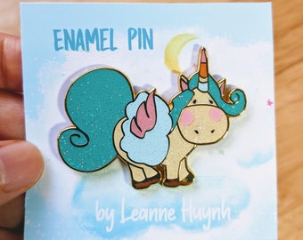Magical Glitter Pegasus Unicorn with a Cloud Floatie Enamel Pin Art Print Sticker