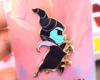 Chibi Maleficent Flying on her Raven Gold Enamel Pin
