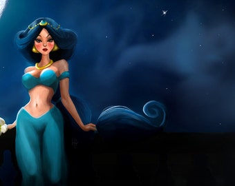 Princess Jasmine Under the Stars Illustration Art Print