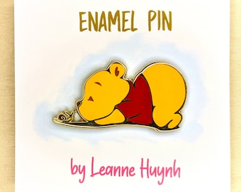 Baby Winnie the Pooh Bear with Snail Gold Enamel Pin