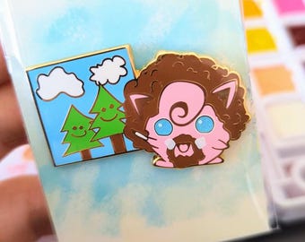 Jigglypuff Bob Ross Gold Enamel Pin