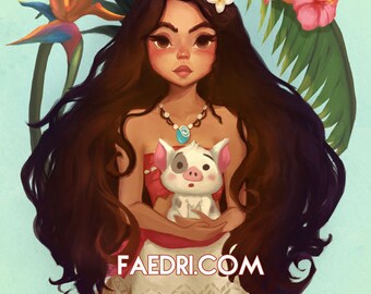 Moana & Pua Art Illustration Print