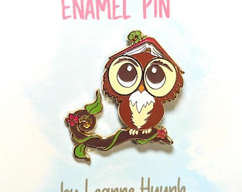 Baby Chibi Owl with Bookworm Gold Enamel Pin