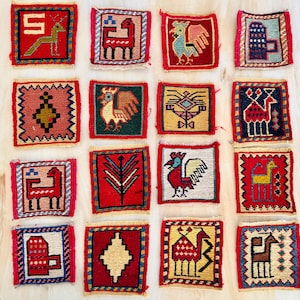 Handgewebter Kelim-Untersetzer, Kelim-Untersetzer, Kelim-Untersetzer, Boho-Tischdekoration, kleiner, niedlicher Wollteppich, 10 x 10 cm
