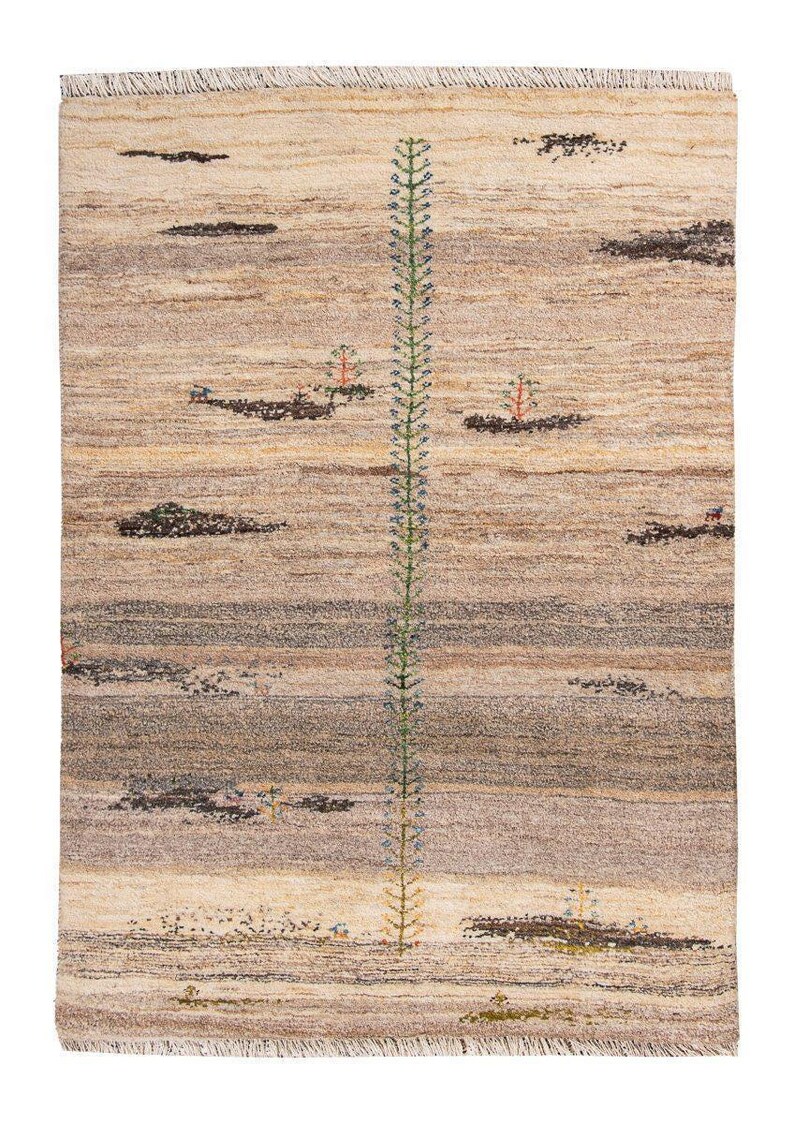 Cream and Gray Plush Wool Accent Rug.