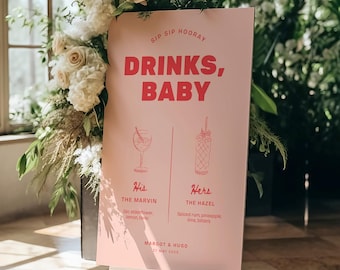 Retro Signature Drink Sign, Wedding Bar Menu, Editable Bar Sign, Wedding Drink Menu, Printable Cocktail Menu, Canva Instant Download