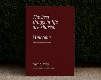 Cherry Red Wedding Welcome Sign, Shiraz Wine Reception Welcome Board, Editable Canva Template