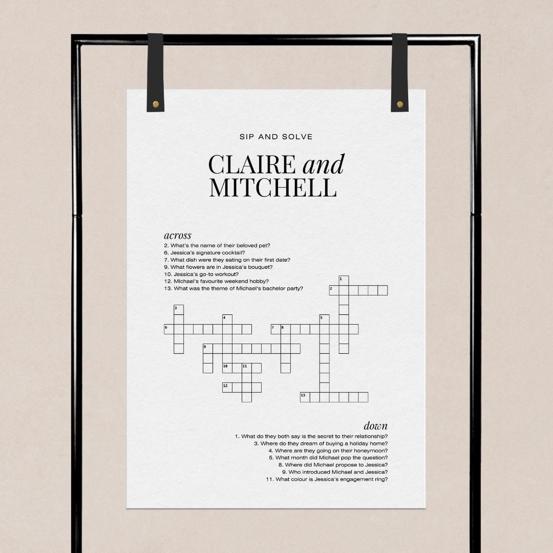Wedding Crossword Puzzle Template Sip and Solve Puzzle Wedding Guest Game Custom Crossword Puzzle Giant Crossword Sip and Solve Crossword